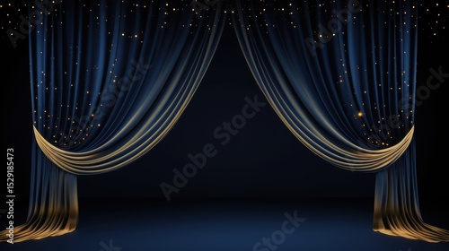 Dramatic stage reveal theatrical performance digital art dark background front view spectacular presentation