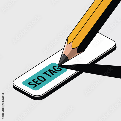 Pencil writing seo tag on rectangular button
