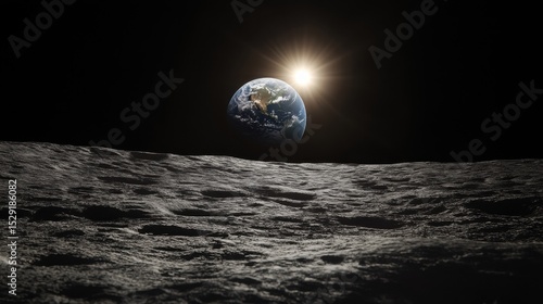 Lunar exploration earthrise from the moon's surface digital art outer space astronomical perspective celestial concept