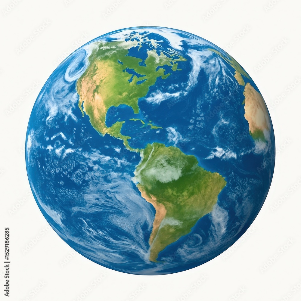 Fototapeta premium Planet Earth Showing the Americas Isolated on White Background