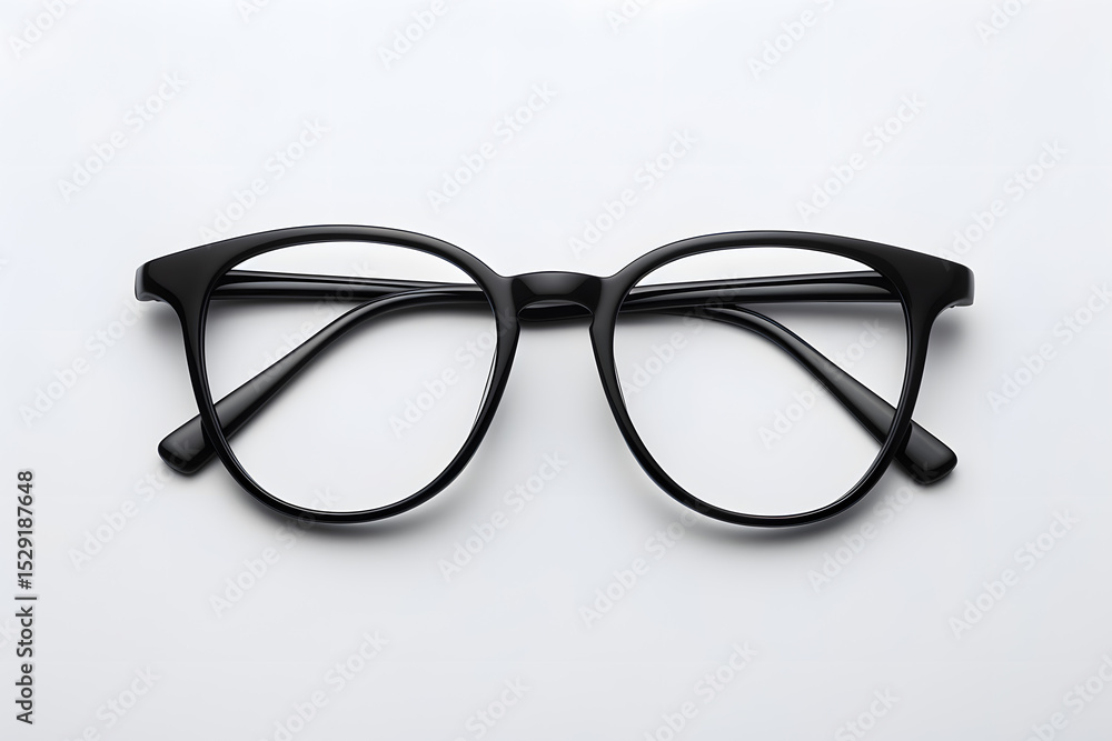 Black Frame Fashion Eyeglasses on White Backdrop Black Frame Fashion Eyeglasses on White Backdrop