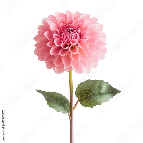 Single pink dahlia flower stem black background
