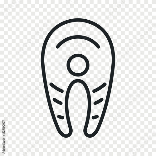 Red fish steak line vector icon. Salmon, trout with a bone in the middle