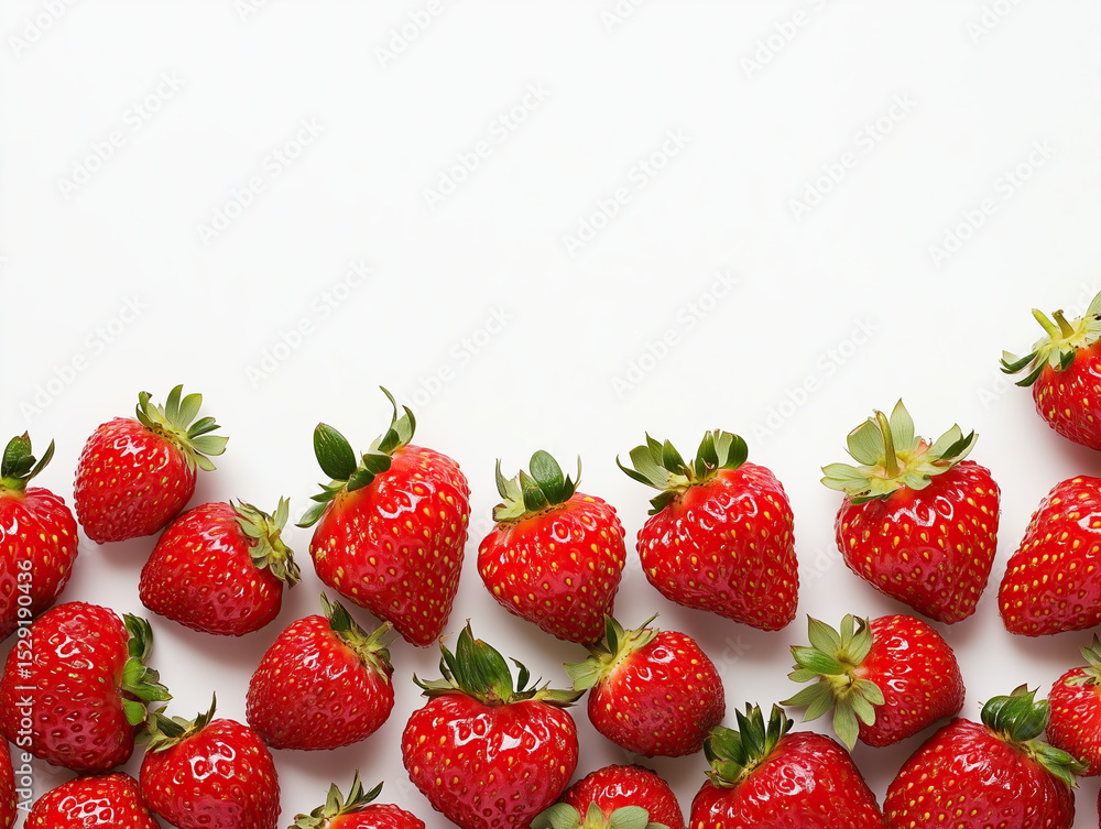 Strawberries lying on a white background in the form of a frame, top view Strawberries lying on a white background in the form of a frame, top view