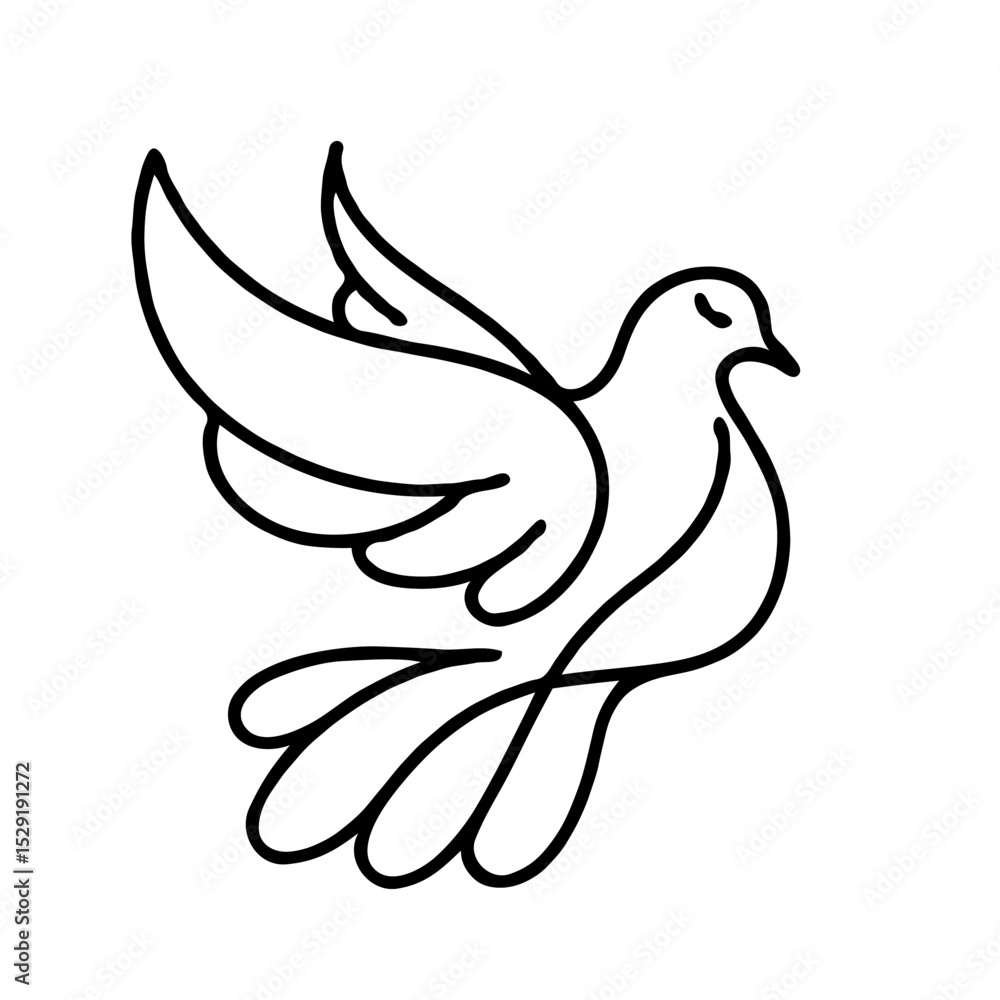 Fototapeta premium Simple line drawing of a flying mourning dove in minimalist style