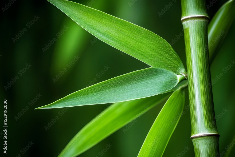 Obraz premium Vibrant green bamboo leaves growing on a stalk in nature