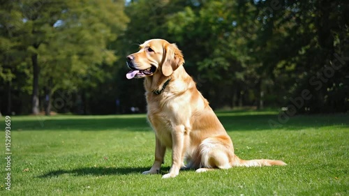 Wallpaper Mural Dog Sitting on Grass in Natural Outdoor Setting Torontodigital.ca