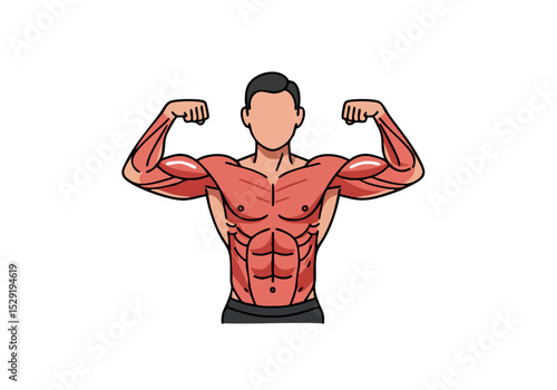 Muscular man flexes, showcasing defined physique and abs. Bold, graphic style. Ideal for fitness and health promotions.