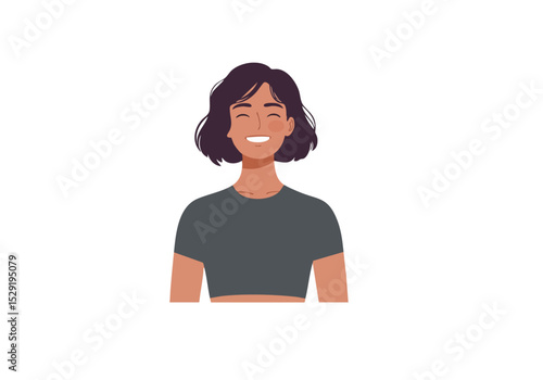 A smiling young woman radiates wellness. Her joyful expression and soft glow embody 'Yoga Glow'. Clean, modern illustration for health and wellness brands.