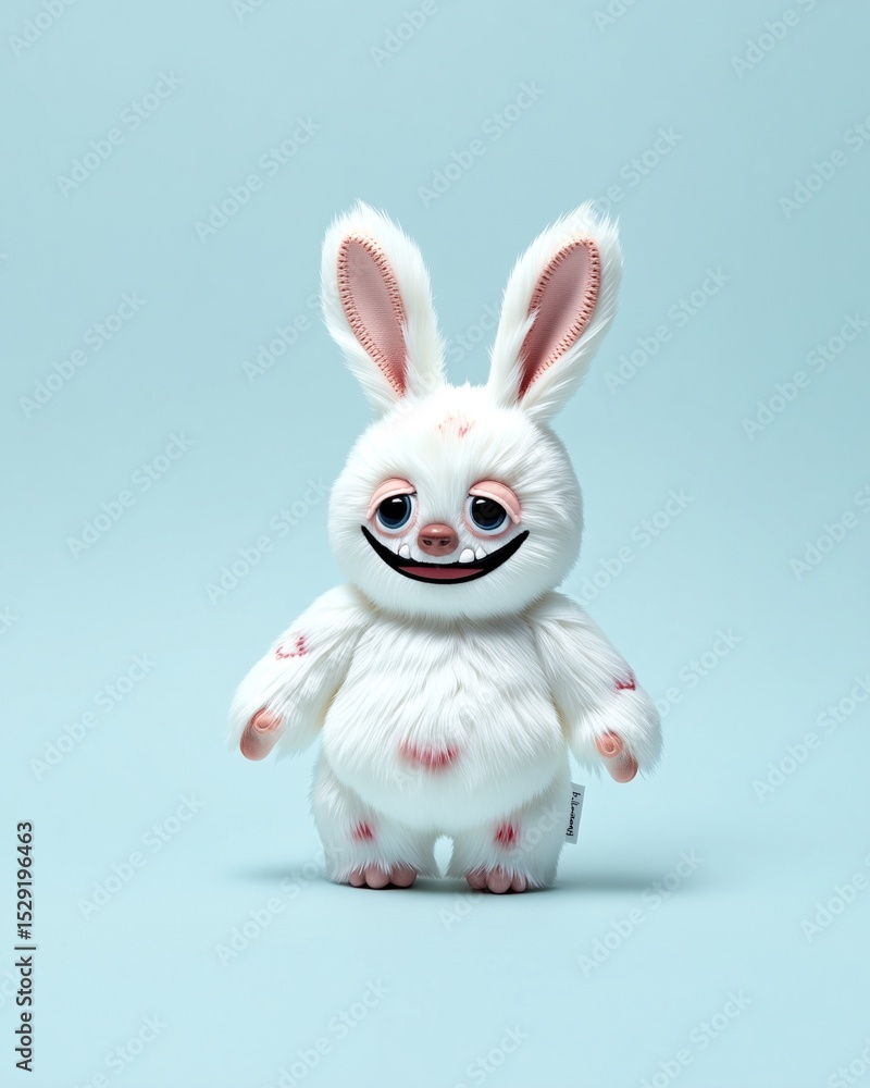 Obraz premium A collectible vinyl-style figurine of a whimsical fantasy creature is posed in a studio setting. The furry character has large, expressive eyes and is isolated on a pure white backdrop.