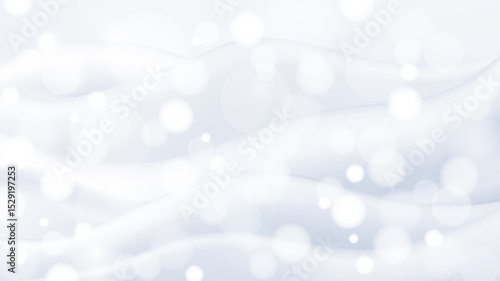 White background with snowdrifts and snowfall. Blurred bokeh and waves of white gradient color. Empty horizontal banner. Vector HD backdrop template for winter design.