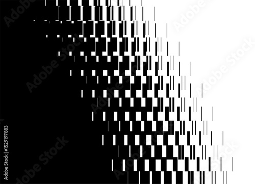 Vertical Vector transition from black to white. Technological Vector pattern of abstract pixels. Modern digital design element. Vector digital background for covers, advertising, packaging.