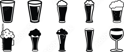 Stylish Beer Glass Vector Set, Vector Alcohol Silhouettes