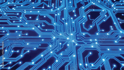 A vector of Circuit board pattern in electric blue with glowing connection points