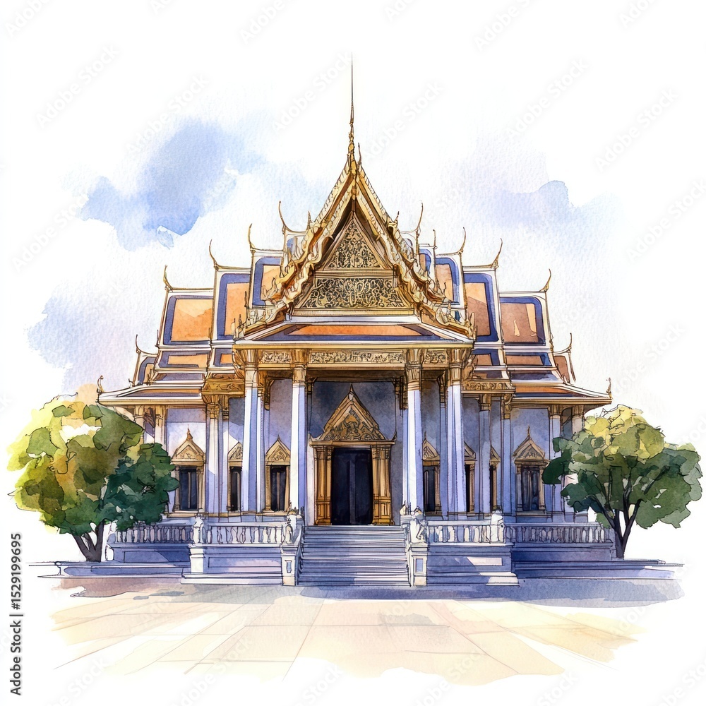 Fototapeta premium Architecture illustration watercolor building.