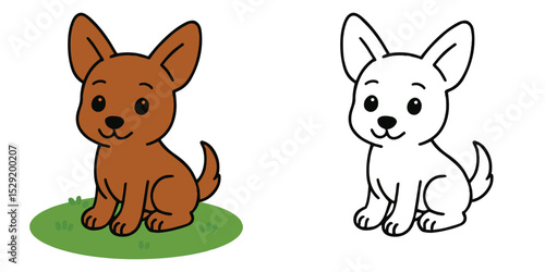 Coloring Book For Kids Cartoon Cute dog ears perked Outline Vector Design