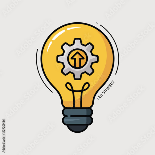 Bright idea for seo strategy gear and up arrow in light bulb graphic