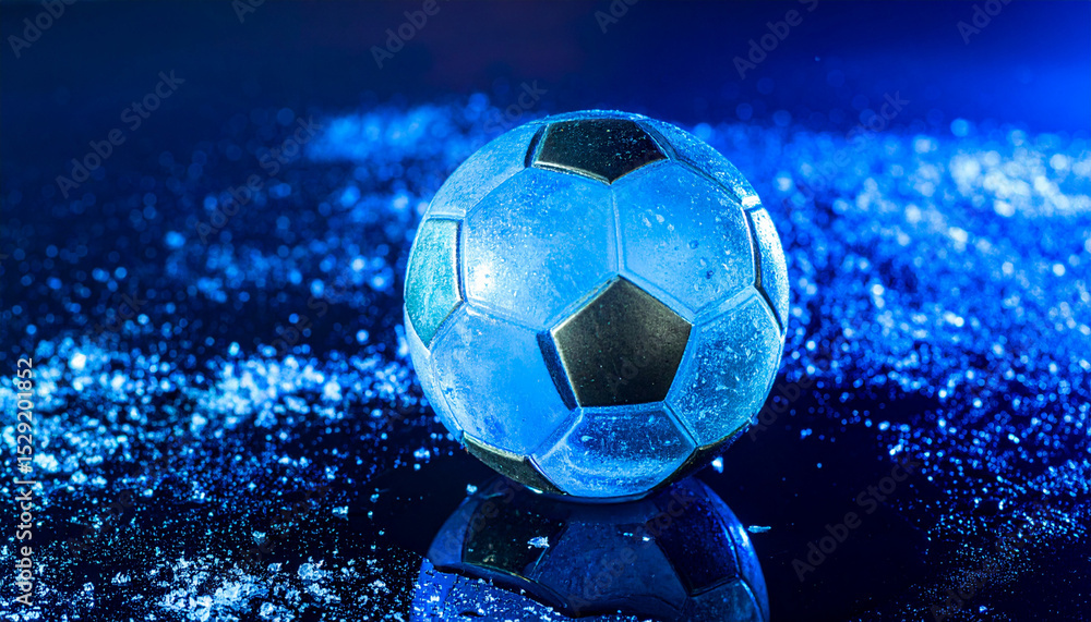 Fototapeta premium Frozen Soccer Ball A Stunning Blue Close-Up Image