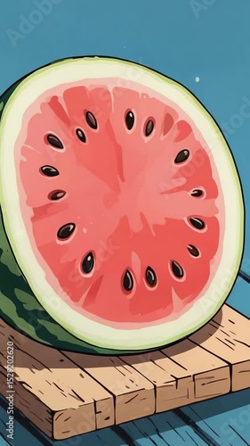 Wallpaper Mural Close-Up of Large Juicy Watermelon Cut in Half with Bright Red Flesh and Black Seeds on Rustic Wooden Table Torontodigital.ca