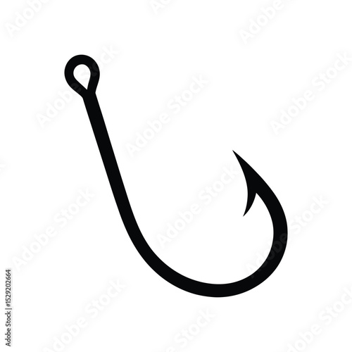 Simple Fishing Hook Icon: Black and White Angling Equipment Symbol