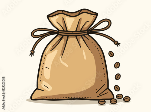 Coffee Beans Spilling From Sack Illustration