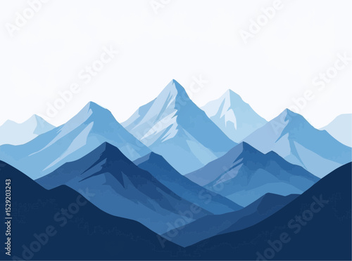 Blue Toned Mountain Range Illustration Against White Sky