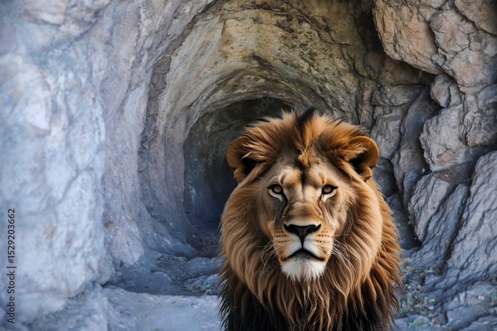 Naklejka premium Lion comes out of the cave