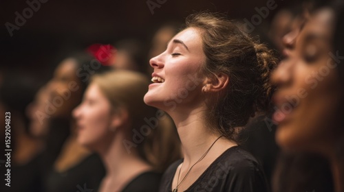 A group of choir members with their eyes closed, their faces upturned in pure bliss and devotion as they sing with all their hearts.