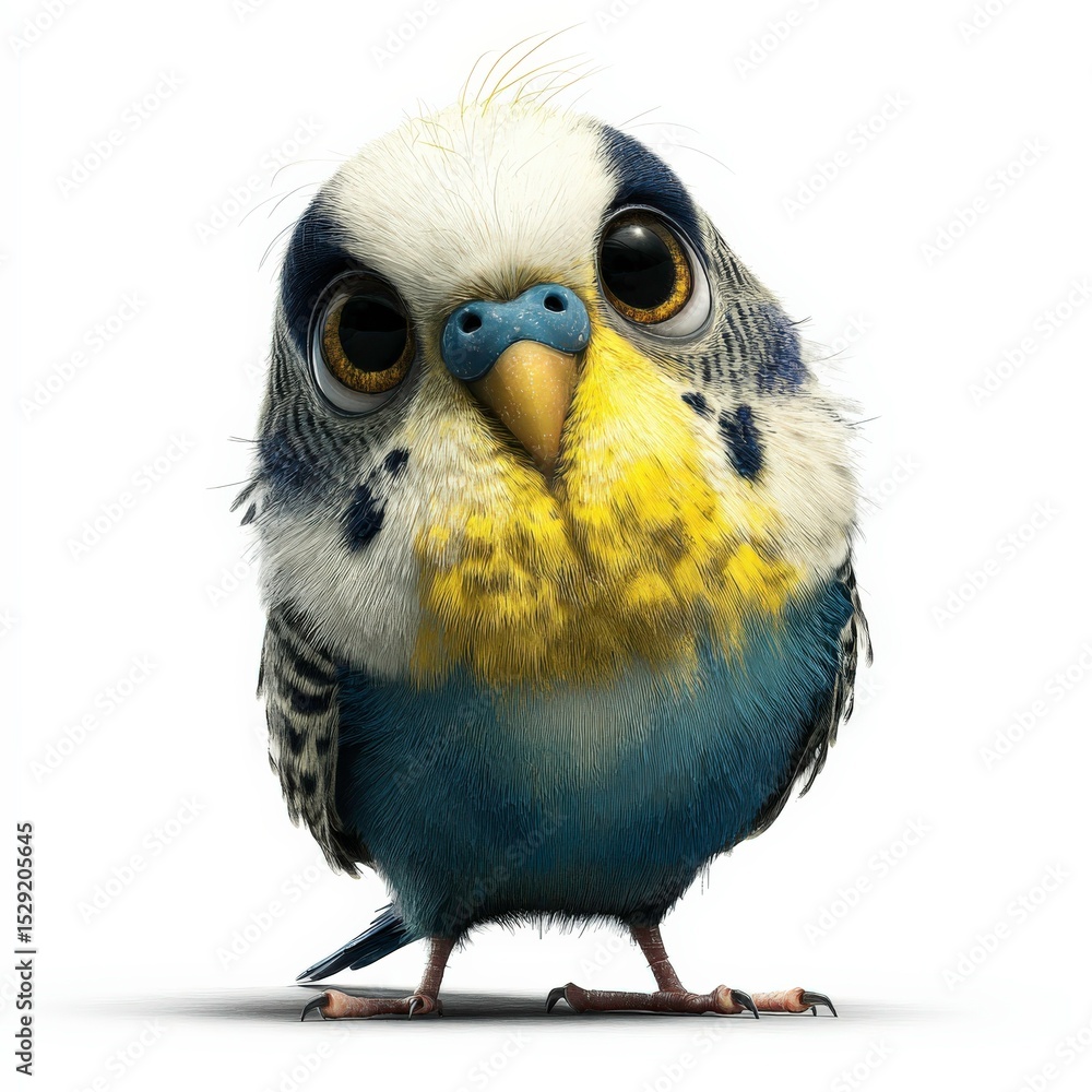 Naklejka premium Colorful budgerigar bird with bright feathers looking curiously at the camera in a playful pose