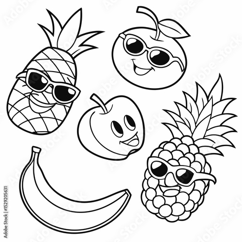 Cartoon fruits wearing sunglasses smiling