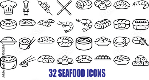 33 seafood illustrations shrimp fish crab and more isolated on white background