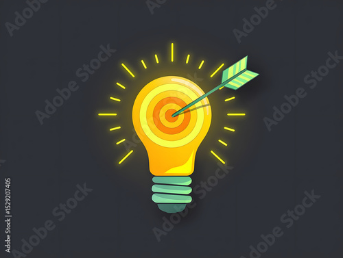 Successful idea lightbulb target achievement concept