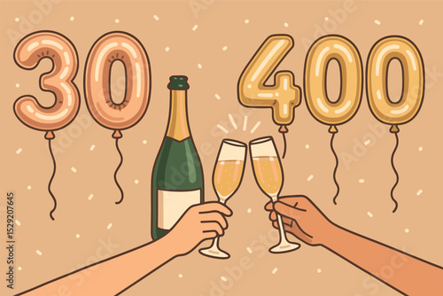 Milestone Birthday Celebration. Vector illustration of milestone birthday (30, 40, 50) setup with metallic number balloons,