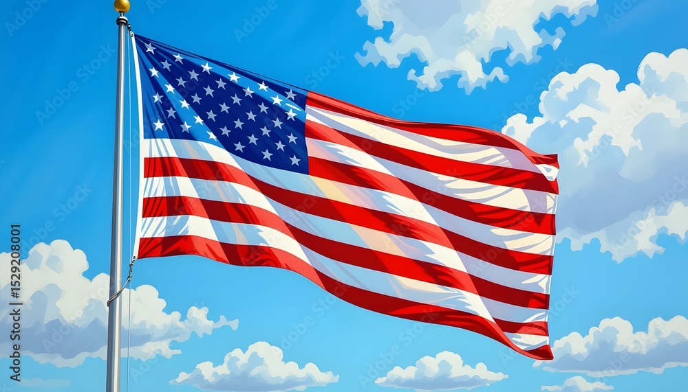 A wide shot of american flag with blue sky background A wide shot of american flag with blue sky background