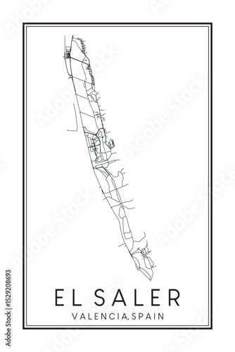 Hand drawn printable downtown road map poster of district EL SALER of the Spanish city of VALENCIA on solid white background with city name