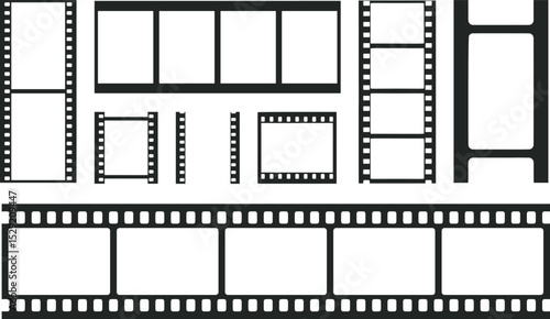 Movie film strip frame set. Cinema and negative film strip border concept.