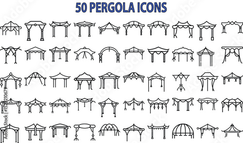 Fifty pergola icon designs isolated on white background