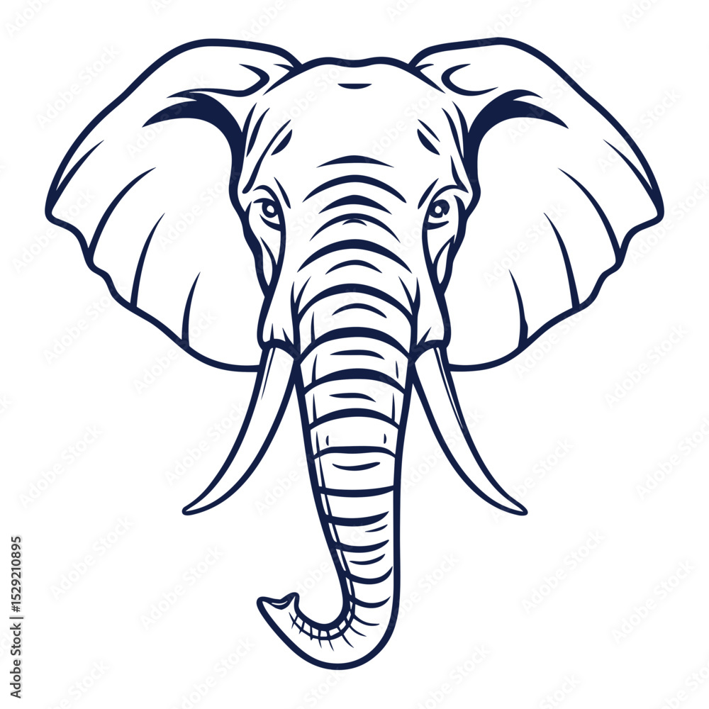 Fototapeta premium Elephant head illustration in simple line art style 