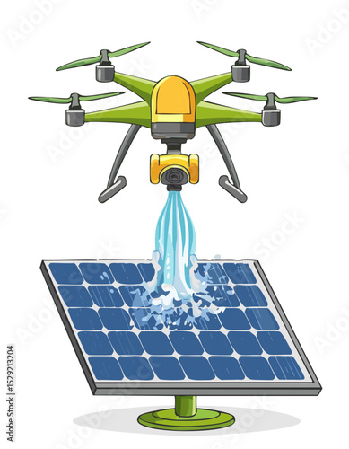 Drone Cleaning Solar Panel with Water Spray Technology