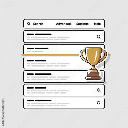 Gold trophy award winner search results interface illustration
