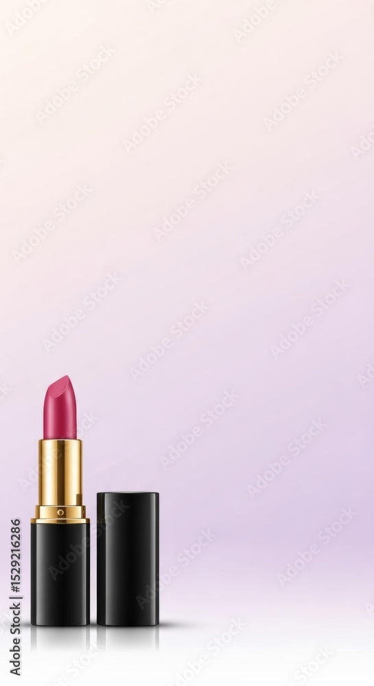 Obraz premium Elegant Gold-Accented Lipstick Display Against a Delicate Gradient Background