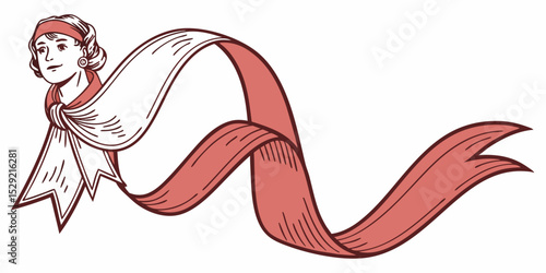 Red silk Fabric Ribbon Wave Pleat Flying Isolated on white Background stock illustration.