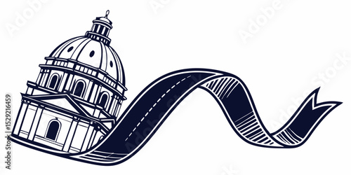 Navy blue Silk Fabric Ribbon Wave Pleat Flying Isolated on white Background stock illustration.