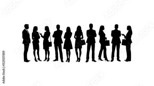 Business People Silhouette Design Vector. Professional Group of Men and Women Standing and talking in Confident Poses, Teamwork and Leadership Concept Illustration for Corporate and Office theme