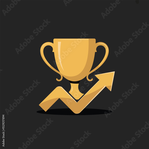 Golden trophy with upward trending arrow graphic design