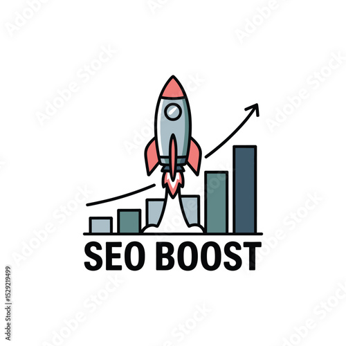 Seo boost rocket launching upward growth chart illustration