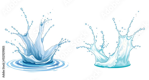 Water splashes vector, Set of water splashes, Water splash icons, Blue splash vector, Splash clipart, Water droplets vector, Liquid splash set, Water effect vector, Realistic water splashes, Water spl