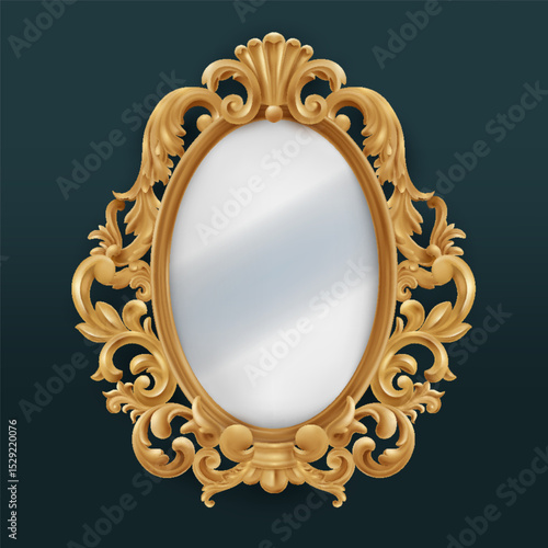 Realistic Golden Baroque Mirror Illustration