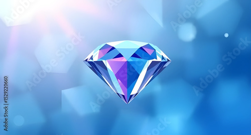Diamond on background, Shiny diamond illustration, Sparkling diamond image, Diamond gem background, Precious stone on background, Diamond with light rays, Crystal diamond on surface, Brilliant cut dia