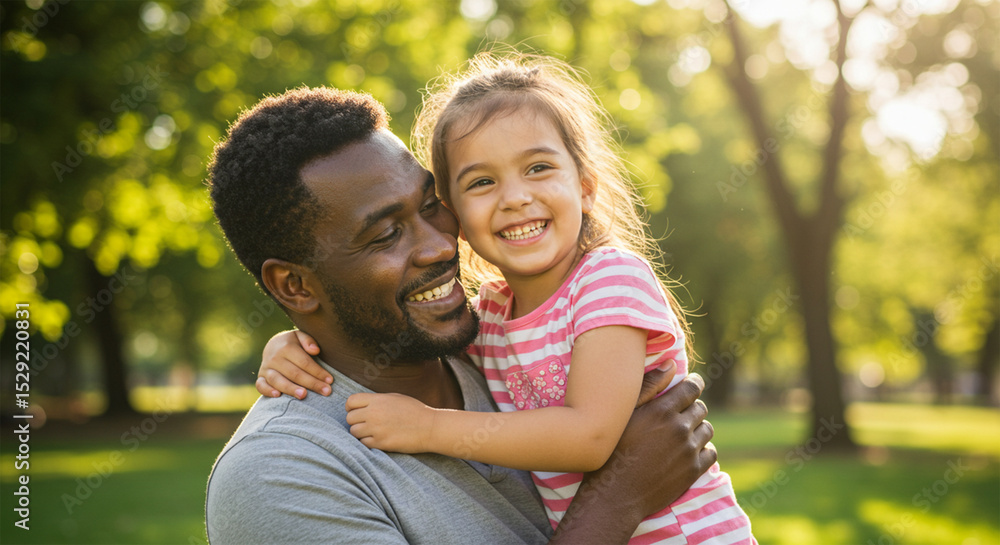Pure joy captured a father and daughter embrace in a sunlit park a heartwarming moment Pure joy captured a father and daughter embrace in a sunlit park a heartwarming moment